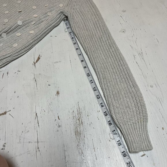 Gap Cotton Cable Knit Crewneck Pullover Sweater Ivory Cream Sequins Sz XS - Picture 10 of 13